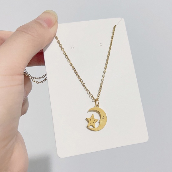 Picture of 304 Stainless Steel Galaxy Necklace Gold Plated Star Moon Hollow 40cm(15 6/8") long, 1 Piece