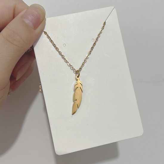 Picture of 304 Stainless Steel Stylish Necklace Gold Plated Feather 40cm(15 6/8") long, 1 Piece