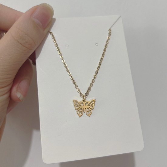 Picture of 304 Stainless Steel Stylish Necklace Gold Plated Butterfly Animal Hollow 40cm(15 6/8") long, 1 Piece