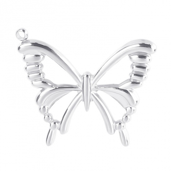 Picture of 304 Stainless Steel Charms Silver Tone Butterfly Animal Hollow 23mm x 26mm, 1 Piece