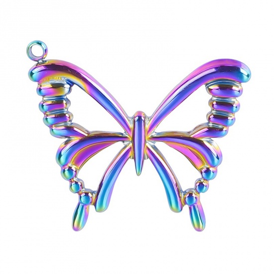 Picture of 304 Stainless Steel Charms Rainbow Color Plated Butterfly Animal Hollow 23mm x 26mm, 1 Piece