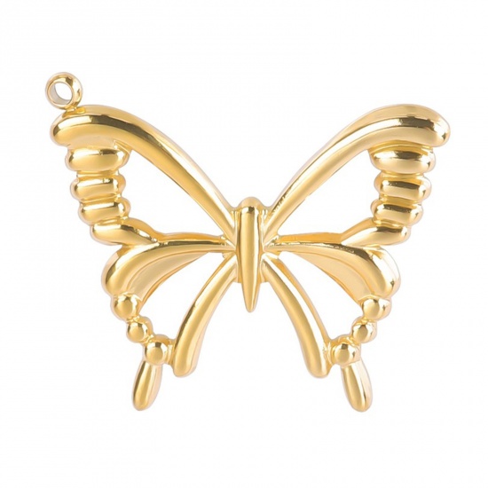 Picture of 304 Stainless Steel Charms Gold Plated Butterfly Animal Hollow 23mm x 26mm, 1 Piece