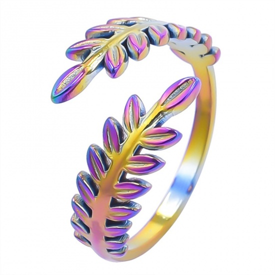 Immagine di 1 Pz Placcatura Sottovuoto PVD Ecologica 304 Acciaio Inossidabile Elegante Aperto Regolabile Anello Colore Arcobaleno Placcato Spiga di Grano 17mm (taglia di US: 6.5)