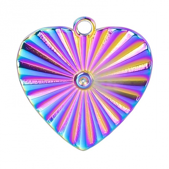 Picture of 304 Stainless Steel Charms Rainbow Color Plated Heart Textured 18mm x 18mm, 1 Piece