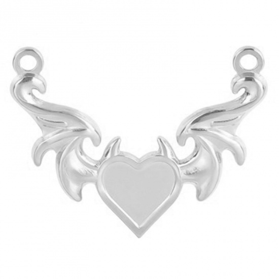 Picture of 304 Stainless Steel Charms Silver Tone Wing Heart 23mm x 30mm, 1 Piece