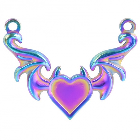 Picture of 304 Stainless Steel Charms Rainbow Color Plated Wing Heart 23mm x 30mm, 1 Piece