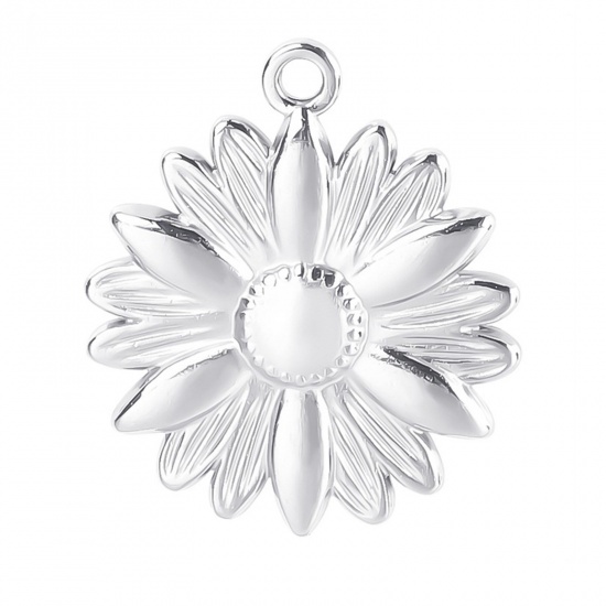 Picture of 304 Stainless Steel Charms Silver Tone Sunflower 26mm x 22mm, 1 Piece