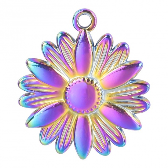 Picture of 304 Stainless Steel Charms Rainbow Color Plated Sunflower 26mm x 22mm, 1 Piece