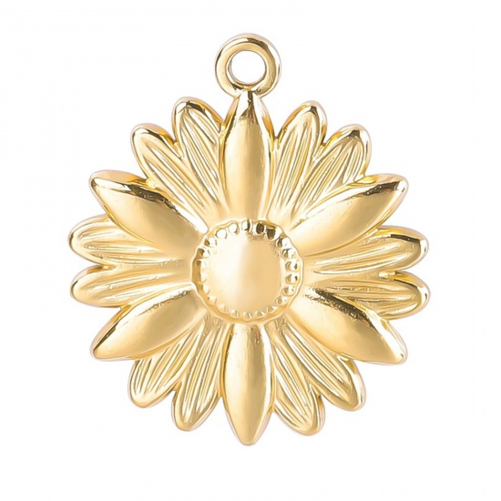 Picture of 304 Stainless Steel Charms Gold Plated Sunflower 26mm x 22mm, 1 Piece