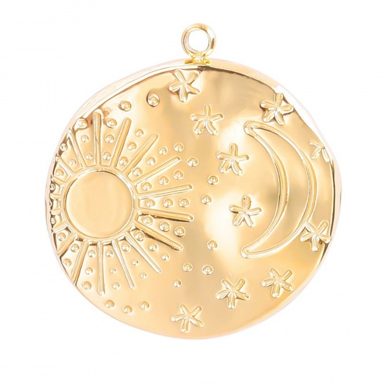 Picture of 304 Stainless Steel Charms Gold Plated Round Sun Textured 23mm x 21mm, 1 Piece