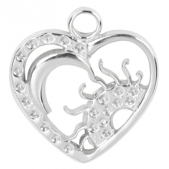 Picture of 304 Stainless Steel Charms Silver Tone Heart Sun Hollow 19mm x 17mm, 1 Piece