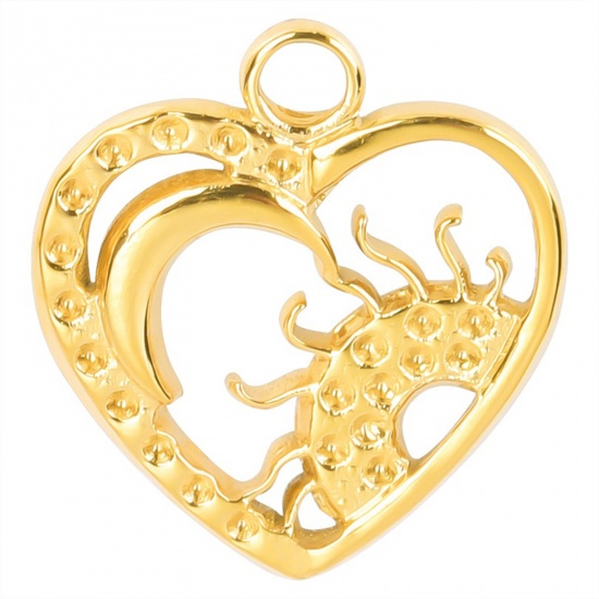 Picture of 304 Stainless Steel Charms Gold Plated Heart Sun Hollow 19mm x 17mm, 1 Piece