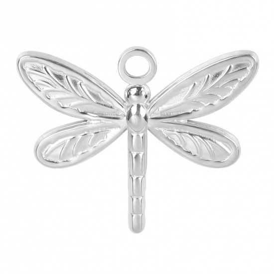 Picture of 304 Stainless Steel Charms Silver Tone Dragonfly Animal 20mm x 25mm, 1 Piece