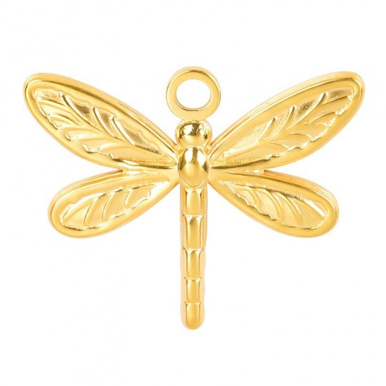 Picture of 304 Stainless Steel Charms Gold Plated Dragonfly Animal 20mm x 25mm, 1 Piece