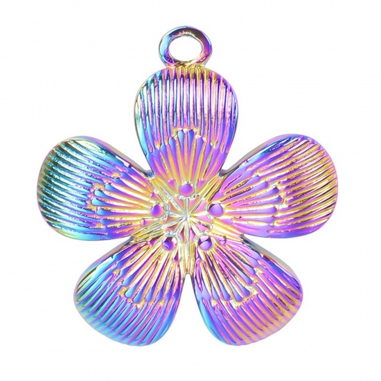 Picture of 304 Stainless Steel Charms Rainbow Color Plated Flower 27mm x 25mm, 1 Piece