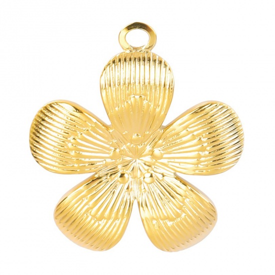 Picture of 304 Stainless Steel Charms Gold Plated Flower 27mm x 25mm, 1 Piece