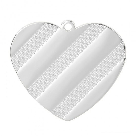 Picture of 304 Stainless Steel Charms Silver Tone Heart Texture 25mm x 27mm, 1 Piece