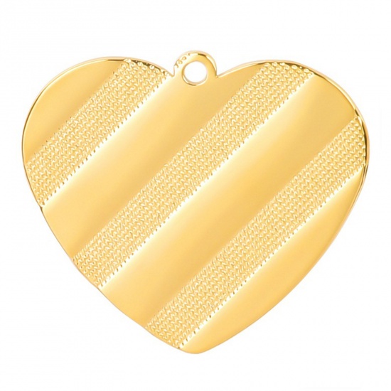 Picture of 304 Stainless Steel Charms Gold Plated Heart Texture 25mm x 27mm, 1 Piece