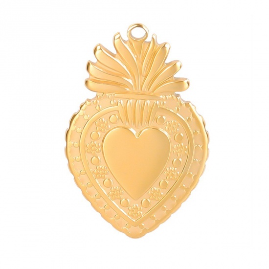 Picture of 304 Stainless Steel Charms Gold Plated Strawberry Fruit 30mm x 19mm, 1 Piece