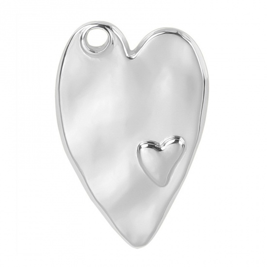 Picture of 304 Stainless Steel Charms Silver Tone Heart Textured 24mm x 16mm, 1 Piece
