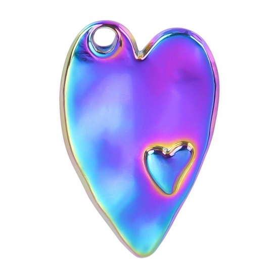 Picture of 304 Stainless Steel Charms Rainbow Color Plated Heart Textured 24mm x 16mm, 1 Piece