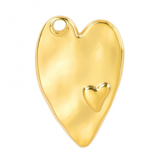 Picture of 304 Stainless Steel Charms Gold Plated Heart Textured 24mm x 16mm, 1 Piece