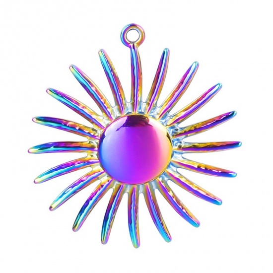 Picture of 304 Stainless Steel Charms Rainbow Color Plated Sun 28mm x 26mm, 1 Piece