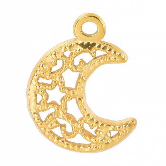 Picture of 304 Stainless Steel Charms Gold Plated Half Moon Star Hollow 19mm x 15mm, 1 Piece