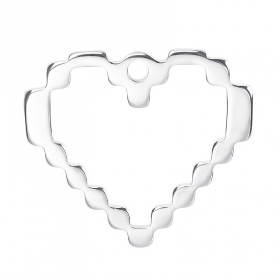 Picture of 304 Stainless Steel Charms Silver Tone Heart Texture 22mm x 25mm, 1 Piece