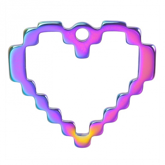 Picture of 304 Stainless Steel Charms Rainbow Color Plated Heart Texture 22mm x 25mm, 1 Piece