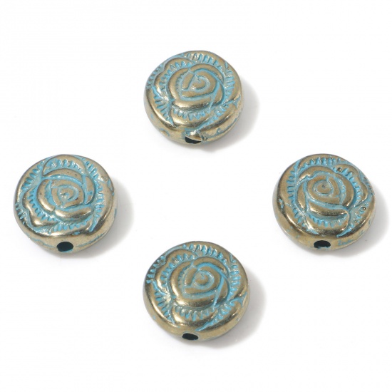 Picture of ABS Patina Beads Rose Flower Double Sided 11mm, Hole: Approx 1.2mm, 50 PCs