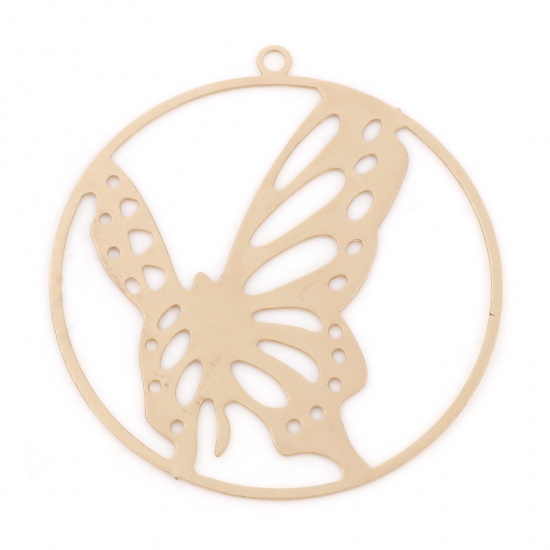 Picture of Iron Based Alloy Insect Pendants KC Gold Plated Round Butterfly 3.3cm x 3.1cm, 10 PCs