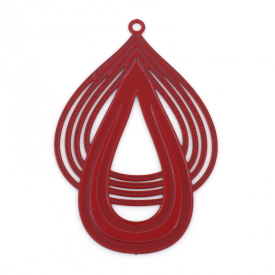 Picture of Iron Based Alloy Pendants Red Drop Painted 4.3cm x 2.8cm, 10 PCs