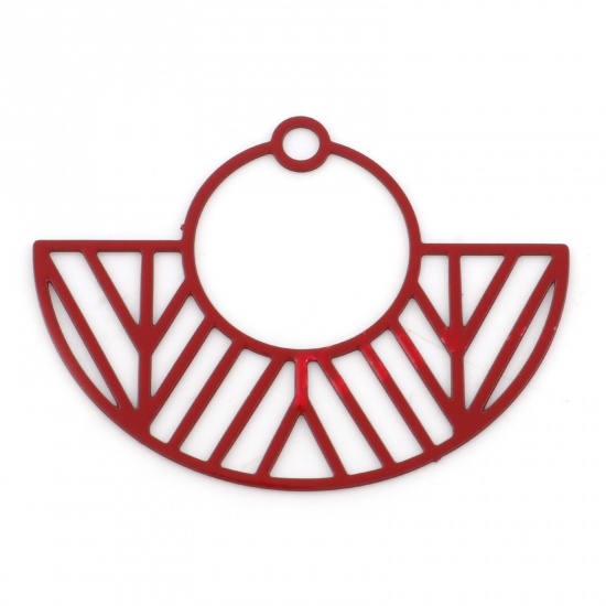 Picture of Iron Based Alloy Pendants Red Fan-shaped Painted 3.1cm x 2.3cm, 20 PCs