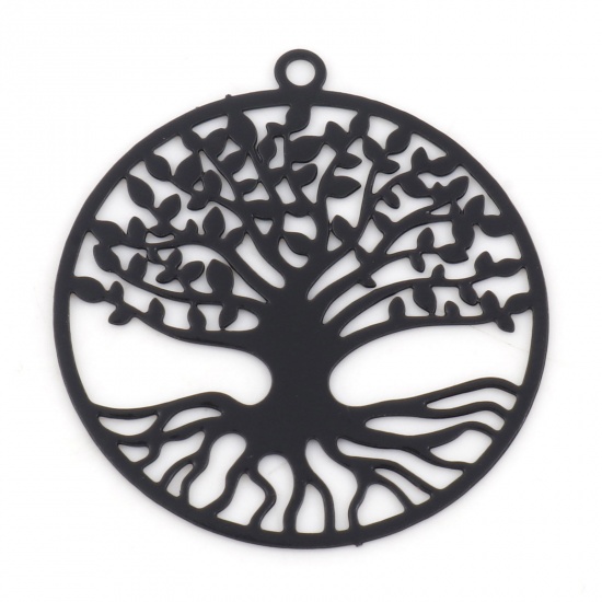 Picture of Iron Based Alloy Flora Collection Charms Black Tree Of Life Painted 27mm x 25mm, 20 PCs