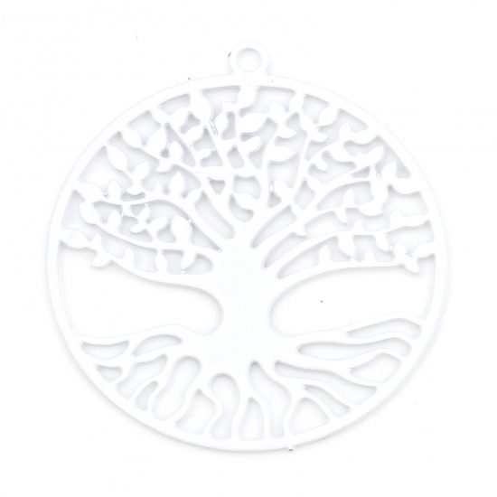 Picture of Iron Based Alloy Flora Collection Charms White Tree Of Life Painted 27mm x 25mm, 20 PCs