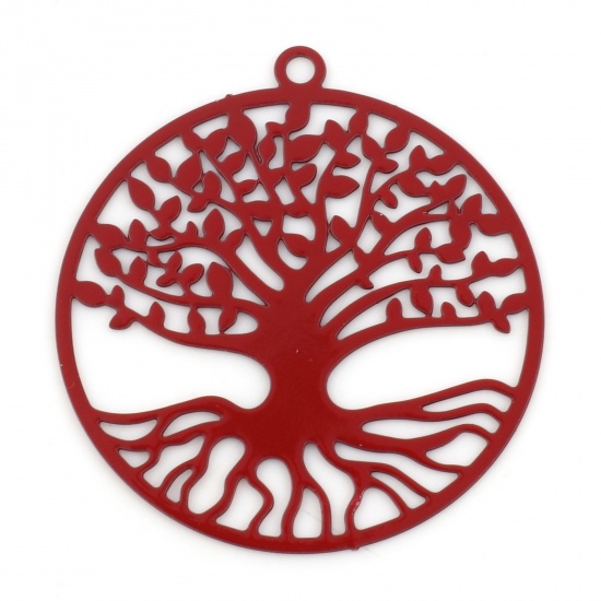 Picture of Iron Based Alloy Flora Collection Charms Red Tree Of Life Painted 27mm x 25mm, 20 PCs