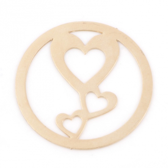 Picture of Iron Based Alloy Valentine's Day Charms KC Gold Plated Round Heart 25mm Dia., 20 PCs
