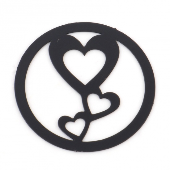Picture of Iron Based Alloy Valentine's Day Charms Black Round Heart Painted 25mm Dia., 20 PCs