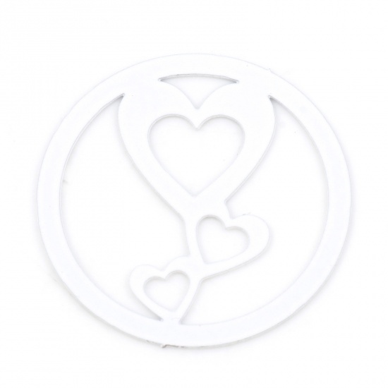 Picture of Iron Based Alloy Valentine's Day Charms White Round Heart Painted 25mm Dia., 20 PCs