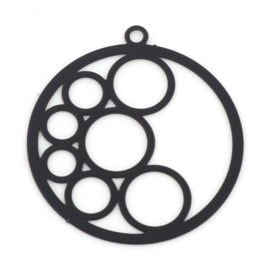 Picture of Iron Based Alloy Charms Black Round Painted 27mm x 25mm, 20 PCs