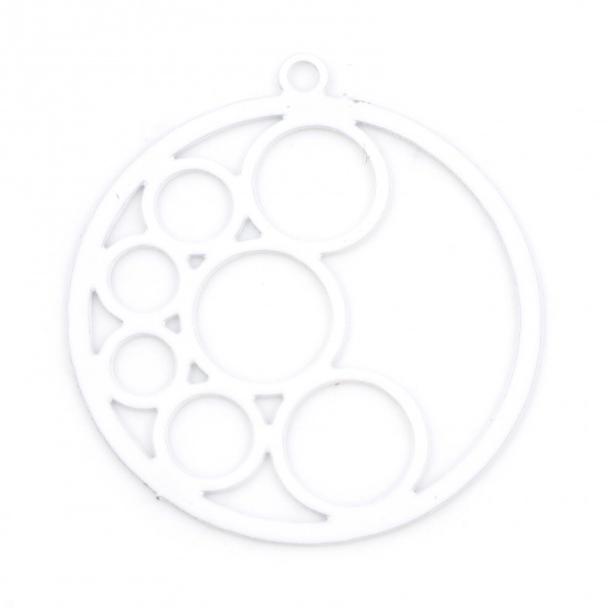 Picture of Iron Based Alloy Charms White Round Painted 27mm x 25mm, 20 PCs