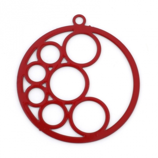 Picture of Iron Based Alloy Charms Red Round Painted 27mm x 25mm, 20 PCs