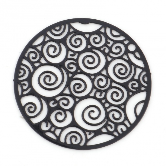 Picture of Iron Based Alloy Charms Black Round Spiral Painted 25mm Dia., 20 PCs