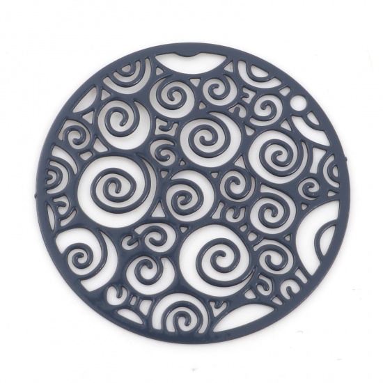 Picture of Iron Based Alloy Charms Dark Gray Round Spiral Painted 25mm Dia., 20 PCs