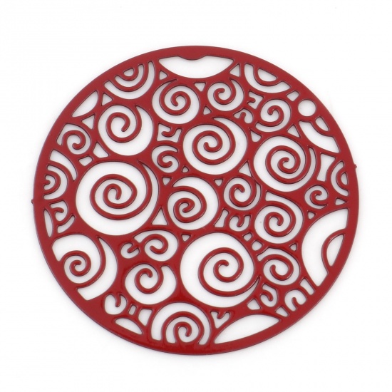 Picture of Iron Based Alloy Charms Red Round Spiral Painted 25mm Dia., 20 PCs