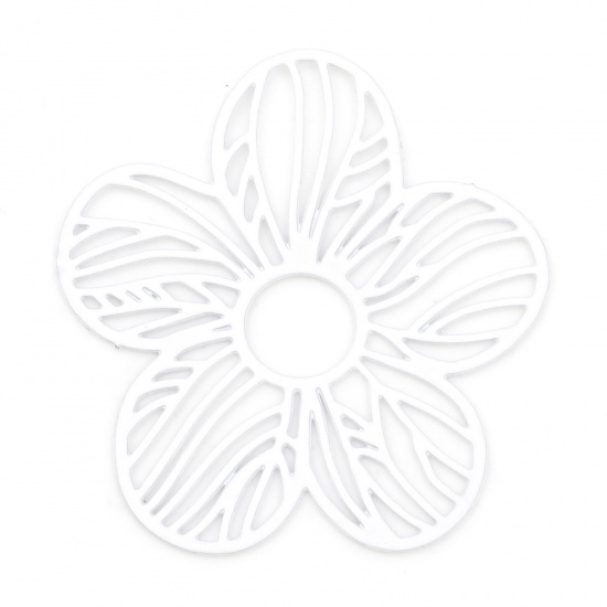 Picture of Iron Based Alloy Pendants White Flower Painted 3.1cm x 2.7cm, 10 PCs