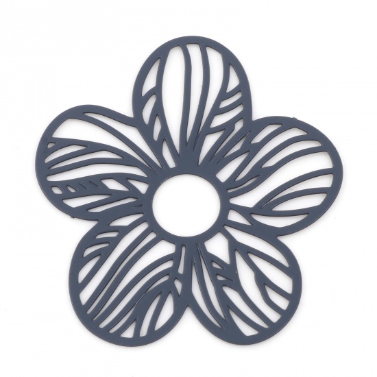 Picture of Iron Based Alloy Pendants Dark Gray Flower Painted 3.1cm x 2.7cm, 10 PCs
