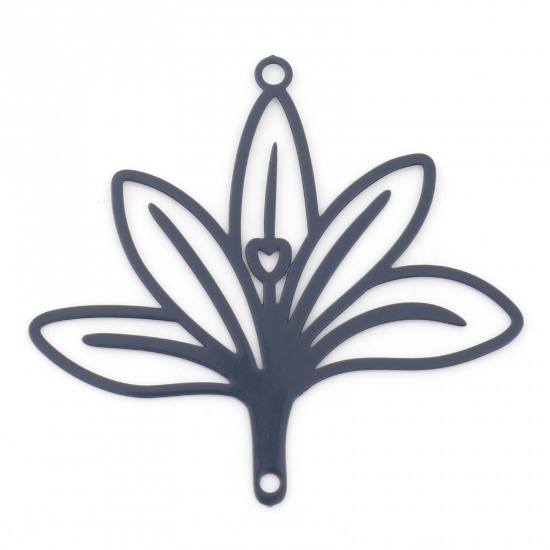 Immagine di Lega di Ferro Filigree Stamping Connettore Accessori Grigio Scuro Orchidea Disegno Pittura 3.8cm x 3.6cm, 10 Pz