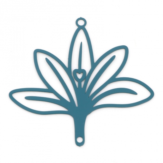 Image de Connecteurs Estampe en Filigrane en Alliage de Fer Vert Paon Orchidée Laqué 3.8cm x 3.6cm, 10 Pcs